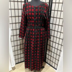 SUSAN BRISTOL TIMELESS VINTAGE RED TARTAN Plaid Long Sleeve Maxi Dress SIZE 14
